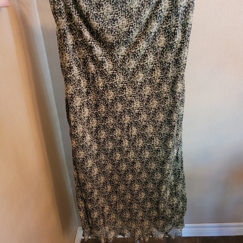 JM Collection Green, Black and Tan A-Line Lined Skirt